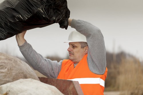 Technicians sorting construction waste materials